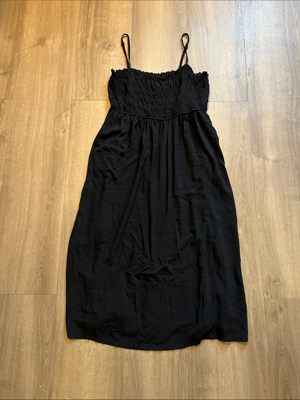 Old Navy Black Maxi Dress with Smocked Bodice and Spaghetti Straps